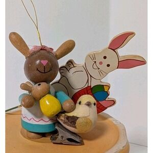 Vintage Ornaments Easter Spring Wood Bunny Dakin 1980, Dept 56 Bird, Bunny Stake